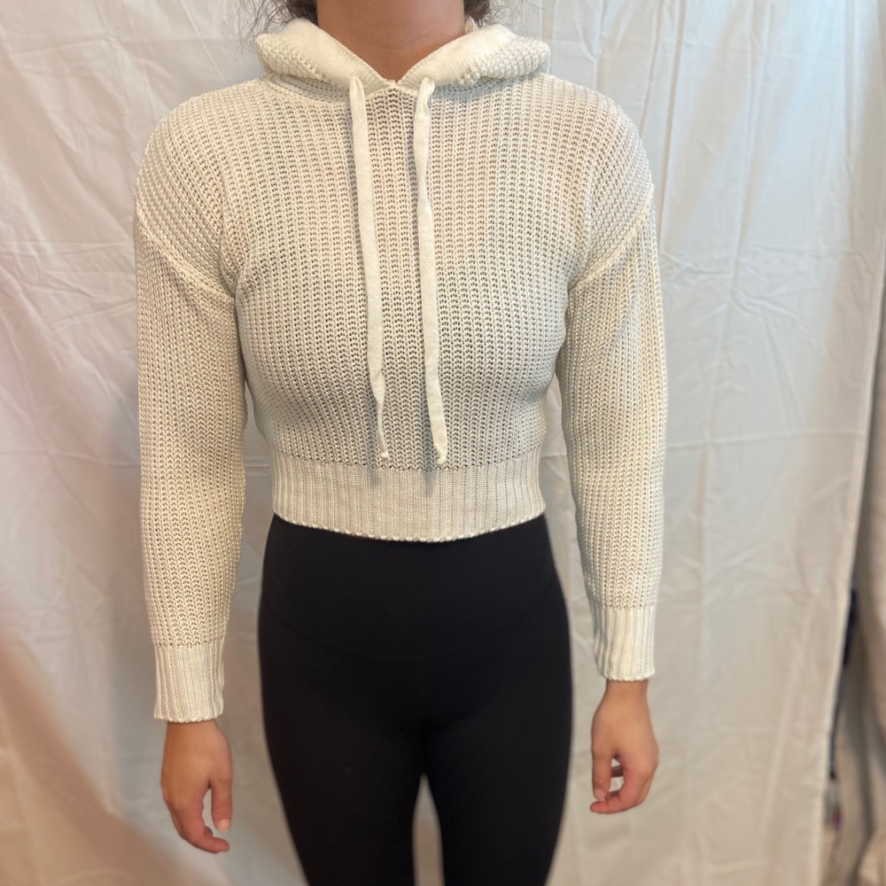 Boohoo Cropped Crochet White Hoodie